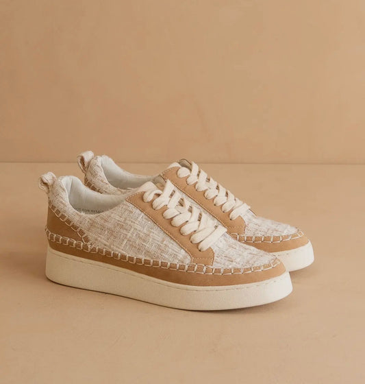 The Janie - Camel Tweed Wrapped Low Tops