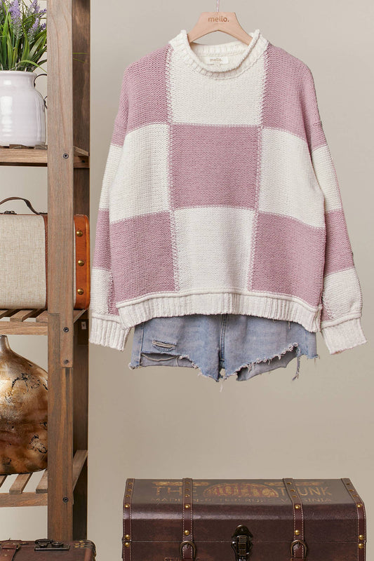 Color Block Loose Fit Sweater - Mauve